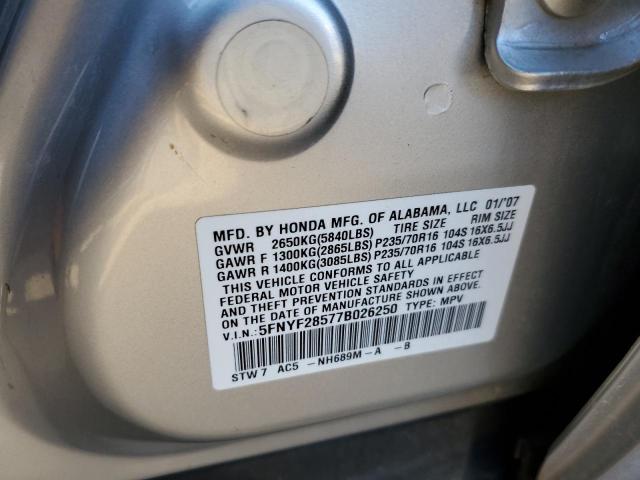 Photo 10 from auction – 2007 HONDA PILOT EXL with VIN 5FNYF28577B026250