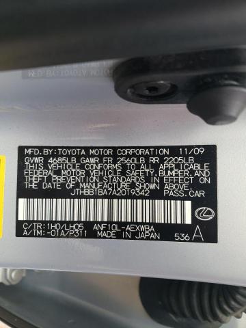 Photo 10 from auction – 2010 LEXUS HS 250H with VIN JTHBB1BA7A2019342