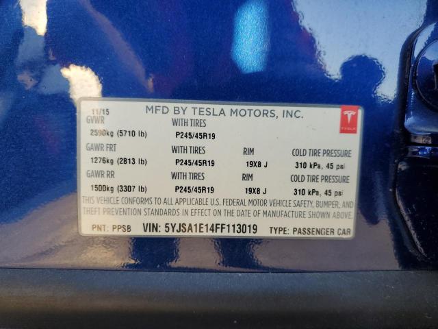 Photo 10 from auction – 2015 TESLA MODEL S with VIN 5YJSA1E14FF113019