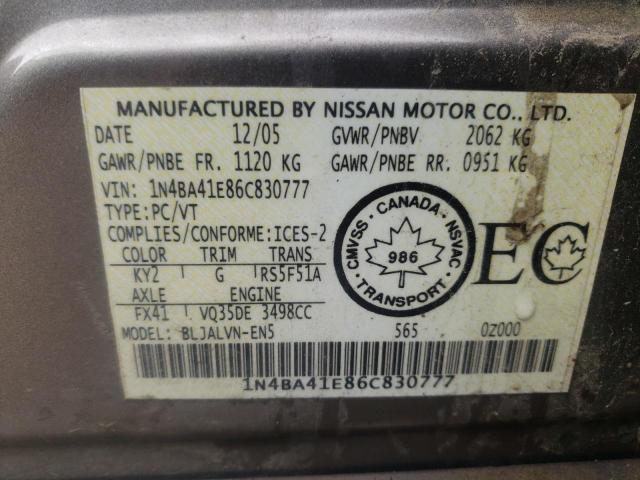 Photo 10 from auction – 2006 NISSAN MAXIMA SE with VIN 1N4BA41E86C830777