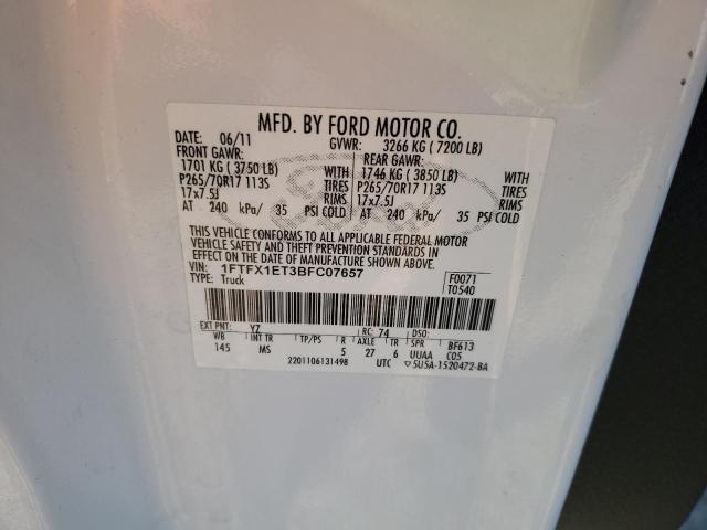 Photo 10 from auction – 2011 FORD F150 SUPER with VIN 1FTFX1ET3BFC07657