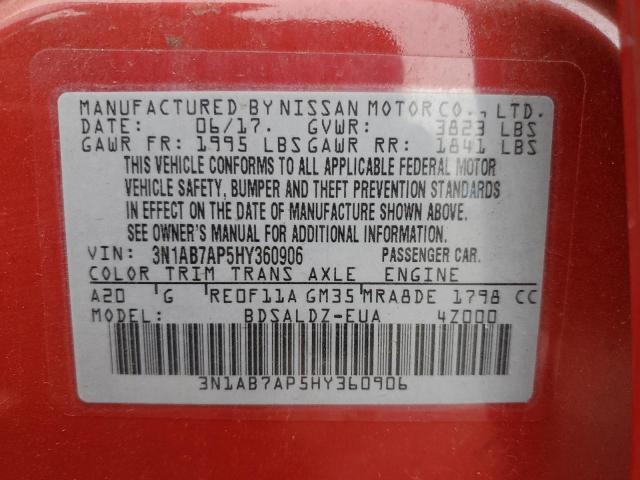 Photo 10 from auction – 2017 NISSAN SENTRA S with VIN 3N1AB7AP5HY360906