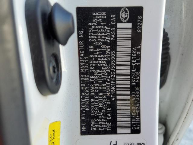 Photo 10 from auction – 2012 TOYOTA CAMRY SE with VIN 4T1BK1FK2CU505905