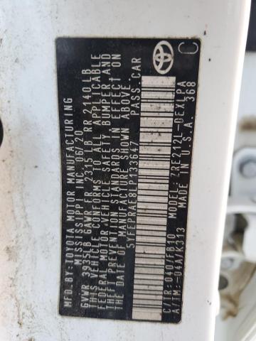 Photo 10 from auction – 2020 TOYOTA COROLLA LE with VIN 5YFEPRAE8LP133647
