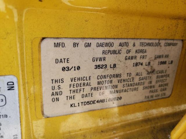 Photo 10 from auction – 2010 CHEVROLET AVEO LS with VIN KL1TD5DE4AB108820