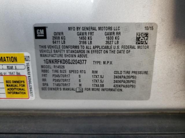 Photo 10 from auction – 2016 CHEVROLET TRAVERSE L with VIN 1GNKRFKD6GJ204377