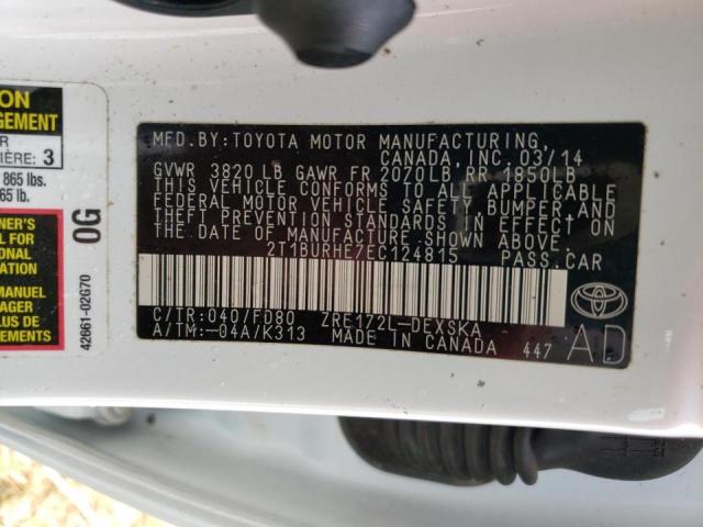Photo 10 from auction – 2014 TOYOTA COROLLA L with VIN 2T1BURHE7EC124815