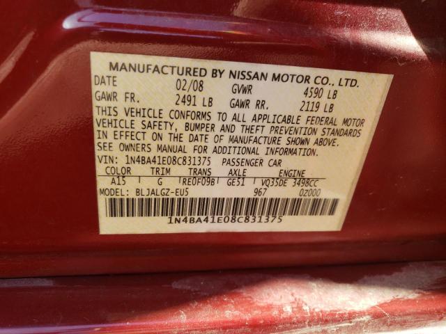 Photo 10 from auction – 2008 NISSAN MAXIMA SE with VIN 1N4BA41E08C831375
