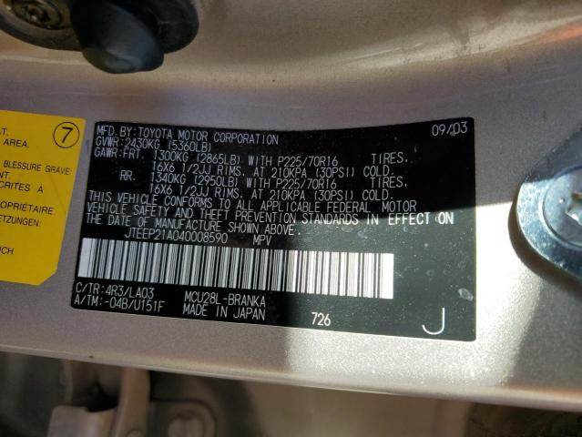 Photo 10 from auction – 2004 TOYOTA HIGHLANDER with VIN JTEEP21A040008590