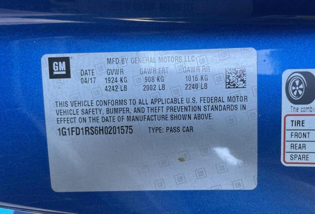 Photo 10 from auction – 2017 CHEVROLET CAMARO LT with VIN 1G1FD1RS6H0201575