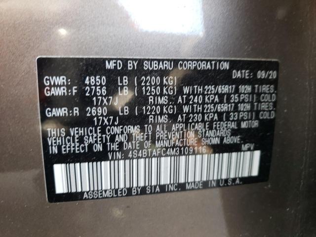 Photo 10 from auction – 2021 SUBARU OUTBACK PR with VIN 4S4BTAFC4M3109116