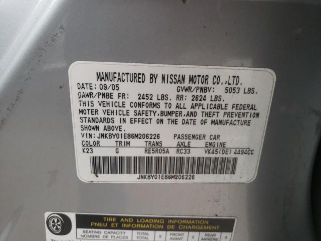 Photo 10 from auction – 2006 INFINITI M45 BASE with VIN JNKBY01E86M206226