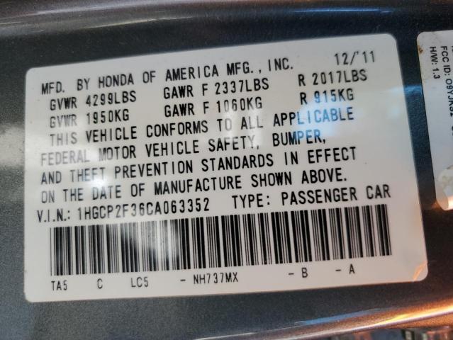 Photo 10 from auction – 2012 HONDA ACCORD LX with VIN 1HGCP2F36CA063352