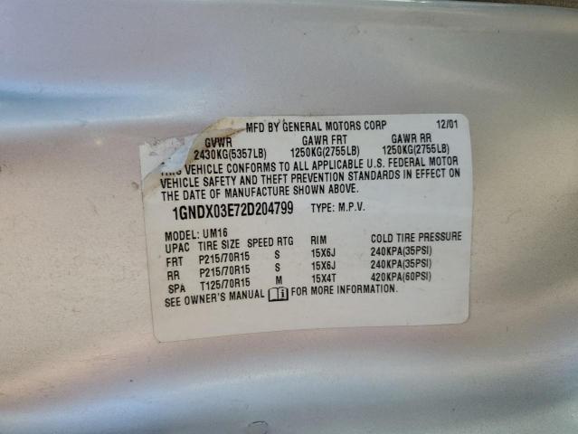Photo 10 from auction – 2002 CHEVROLET VENTURE with VIN 1GNDX03E72D204799
