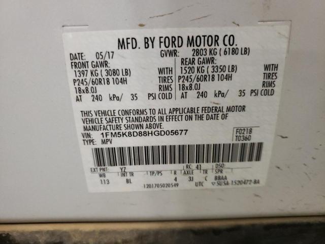 Photo 10 from auction – 2017 FORD EXPLORER X with VIN 1FM5K8D88HGD05677