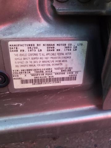 Photo 10 from auction – 2000 NISSAN SENTRA SE with VIN 3N1BB51D3YL103951