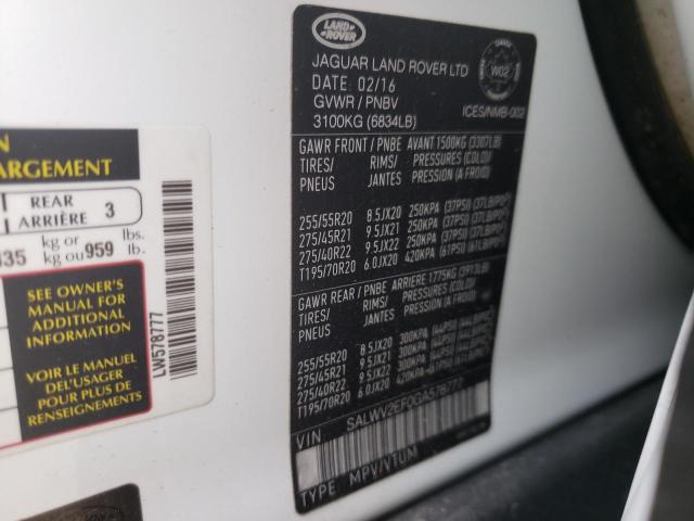 Photo 10 from auction – 2016 LAND ROVER RANGE ROVE with VIN SALWV2EF0GA578777