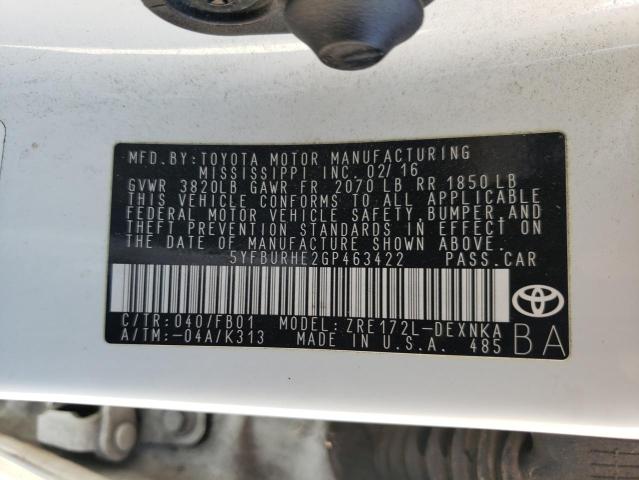 Photo 10 from auction – 2016 TOYOTA COROLLA L with VIN 5YFBURHE2GP463422