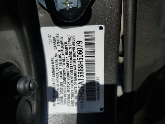 Photo 10 from auction – 2008 HONDA CIVIC EX with VIN 2HGFA15888H506079