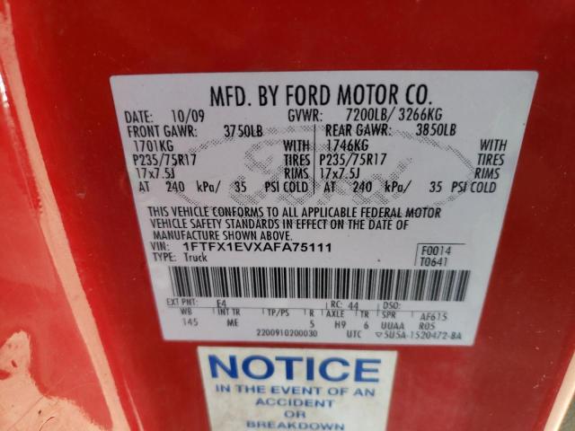 Photo 10 from auction – 2010 FORD F150 SUPER with VIN 1FTFX1EVXAFA75111