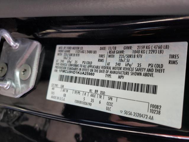 Photo 10 from auction – 2019 FORD ESCAPE SEL with VIN 1FMCU9HD1KUA25980
