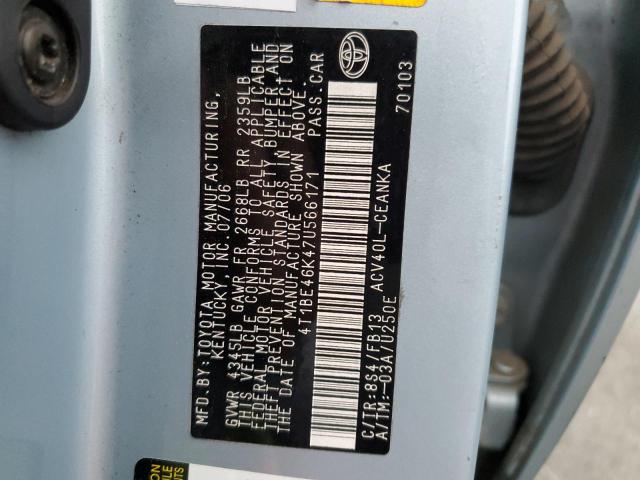 Photo 10 from auction – 2007 TOYOTA CAMRY CE with VIN 4T1BE46K47U566171