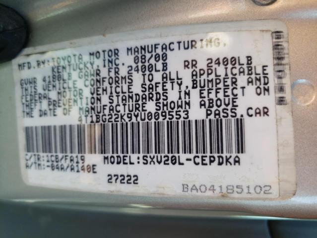 Photo 10 from auction – 2000 TOYOTA CAMRY CE with VIN 4T1BG22K9YU009553