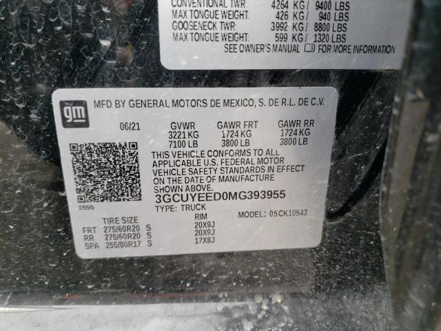 Photo 10 from auction – 2021 CHEVROLET SILVERADO with VIN 3GCUYEED0MG393955