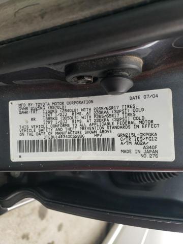 Photo 10 from auction – 2004 TOYOTA 4RUNNER SR with VIN JTEBU14R340052896