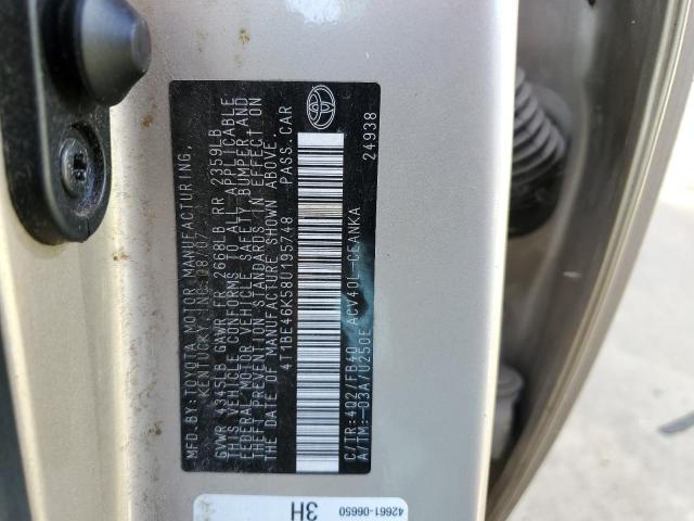 Photo 10 from auction – 2008 TOYOTA CAMRY CE with VIN 4T1BE46K58U195748