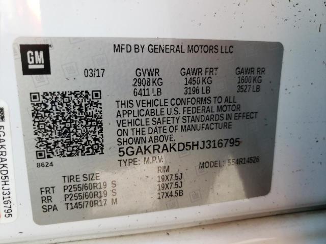 Photo 10 from auction – 2017 BUICK ENCLAVE with VIN 5GAKRAKD5HJ316795