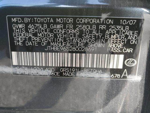 Photo 10 from auction – 2008 LEXUS GS 350 with VIN JTHBE96S280028691