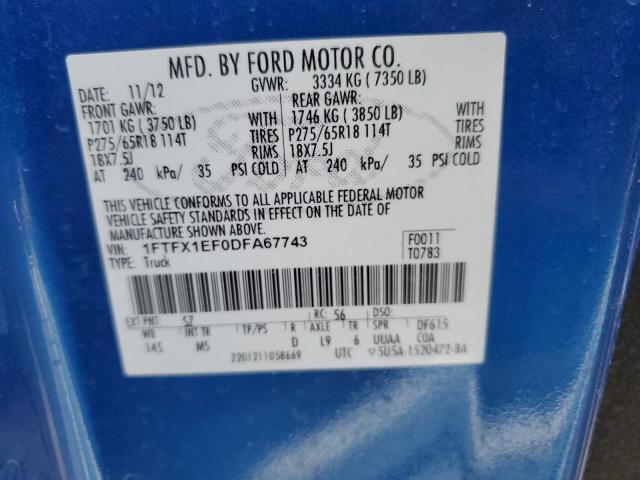 صورة رقم 10 من المزاد - 2013 FORD F150 SUPER مع VIN 1FTFX1EF0DFA67743