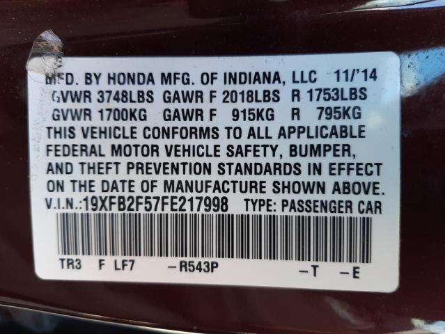 Photo 10 from auction – 2015 HONDA CIVIC LX with VIN 19XFB2F57FE217998