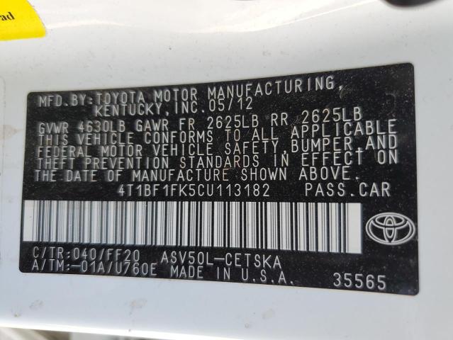Photo 10 from auction – 2012 TOYOTA CAMRY BASE with VIN 4T1BF1FK5CU113182