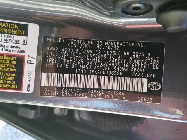 Photo 10 from auction – 2012 TOYOTA CAMRY SE with VIN 4T1BF1FK7CU186599