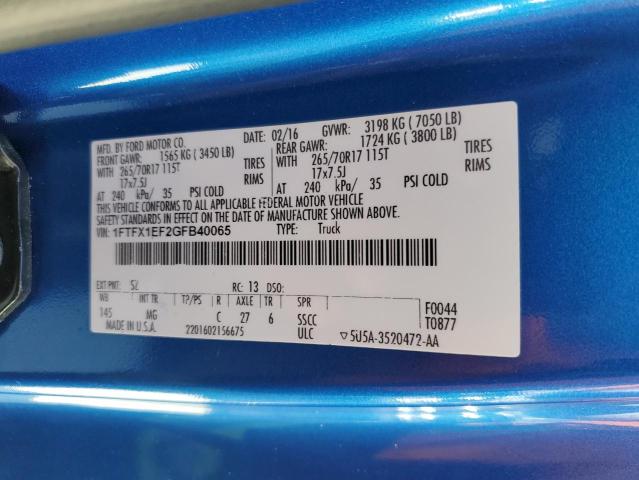 Photo 10 from auction – 2016 FORD F150 SUPER with VIN 1FTFX1EF2GFB40065