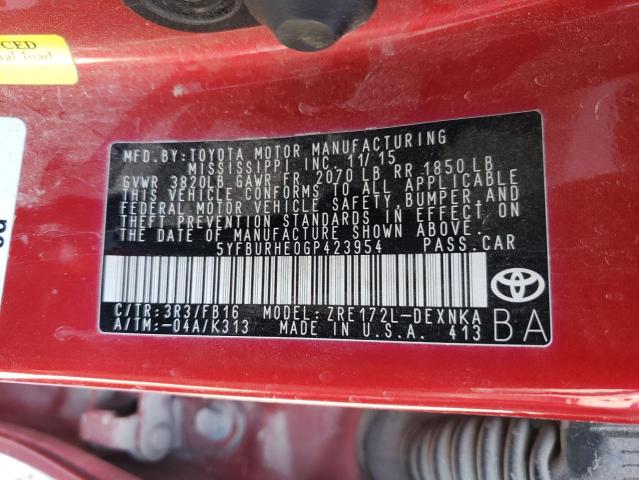 Photo 10 from auction – 2016 TOYOTA COROLLA L with VIN 5YFBURHE0GP423954