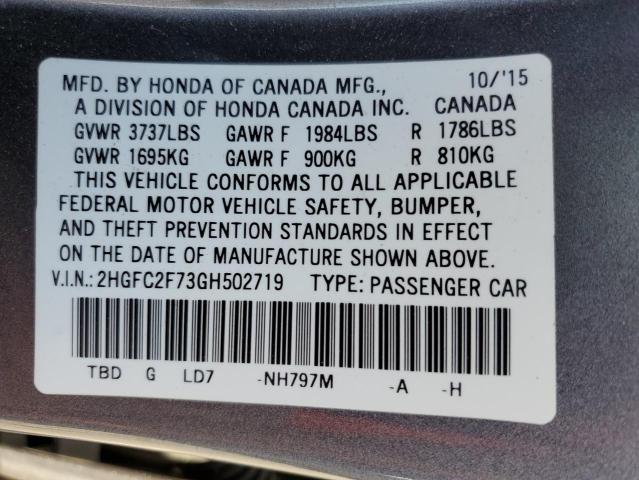 Photo 10 from auction – 2016 HONDA CIVIC EX with VIN 2HGFC2F73GH502719