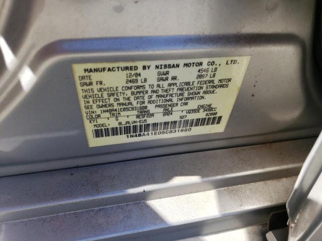 Photo 10 from auction – 2005 NISSAN MAXIMA SE with VIN 1N4BA41E05C831680