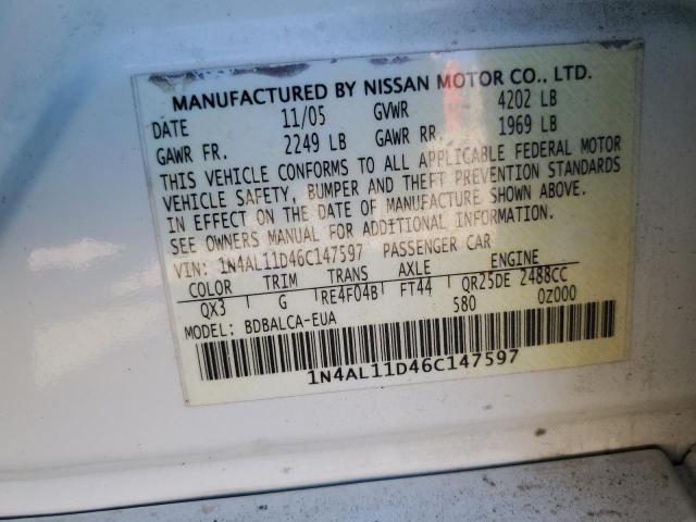 Photo 10 from auction – 2006 NISSAN ALTIMA S with VIN 1N4AL11D46C147597