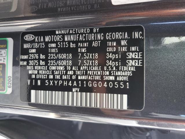 Photo 10 from auction – 2016 KIA SORENTO EX with VIN 5XYPH4A11GG040551