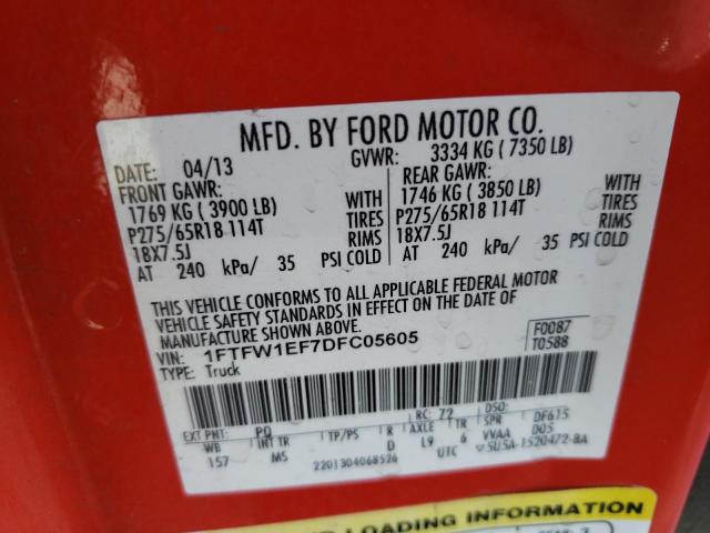 Photo 10 from auction – 2013 FORD F150 SUPER with VIN 1FTFW1EF7DFC05605