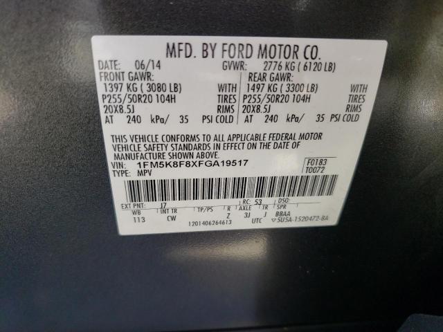 Photo 10 from auction – 2015 FORD EXPLORER L with VIN 1FM5K8F8XFGA19517