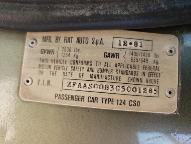 Photo 10 from auction – 1982 FIAT 124 SPIDER with VIN ZFAAS00B3C5001285