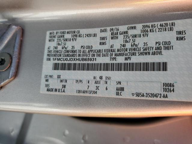 Photo 10 from auction – 2017 FORD ESCAPE TIT with VIN 1FMCU0JDXHUB65931
