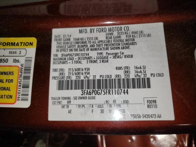 Photo 10 from auction – 2015 FORD FUSION with VIN 3FA6P0G75FR110744