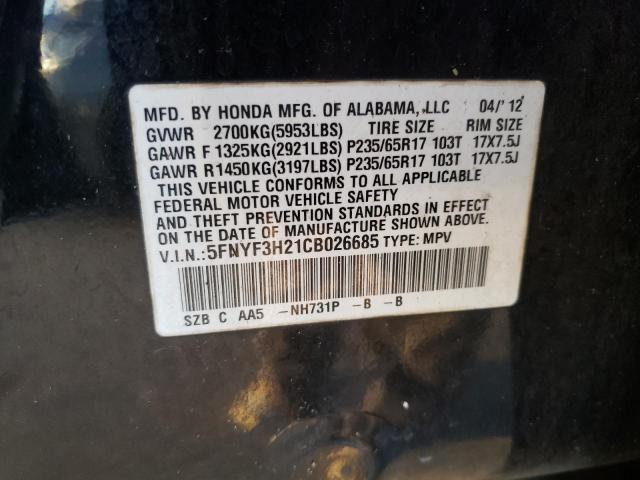 Photo 10 from auction – 2012 HONDA PILOT LX with VIN 5FNYF3H21CB026685