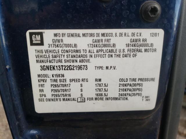 Photo 10 from auction – 2002 CHEVROLET AVALANCHE with VIN 3GNEK13T22G219673