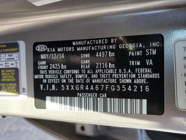 Photo 10 from auction – 2015 KIA OPTIMA SX with VIN 5XXGR4A67FG354216